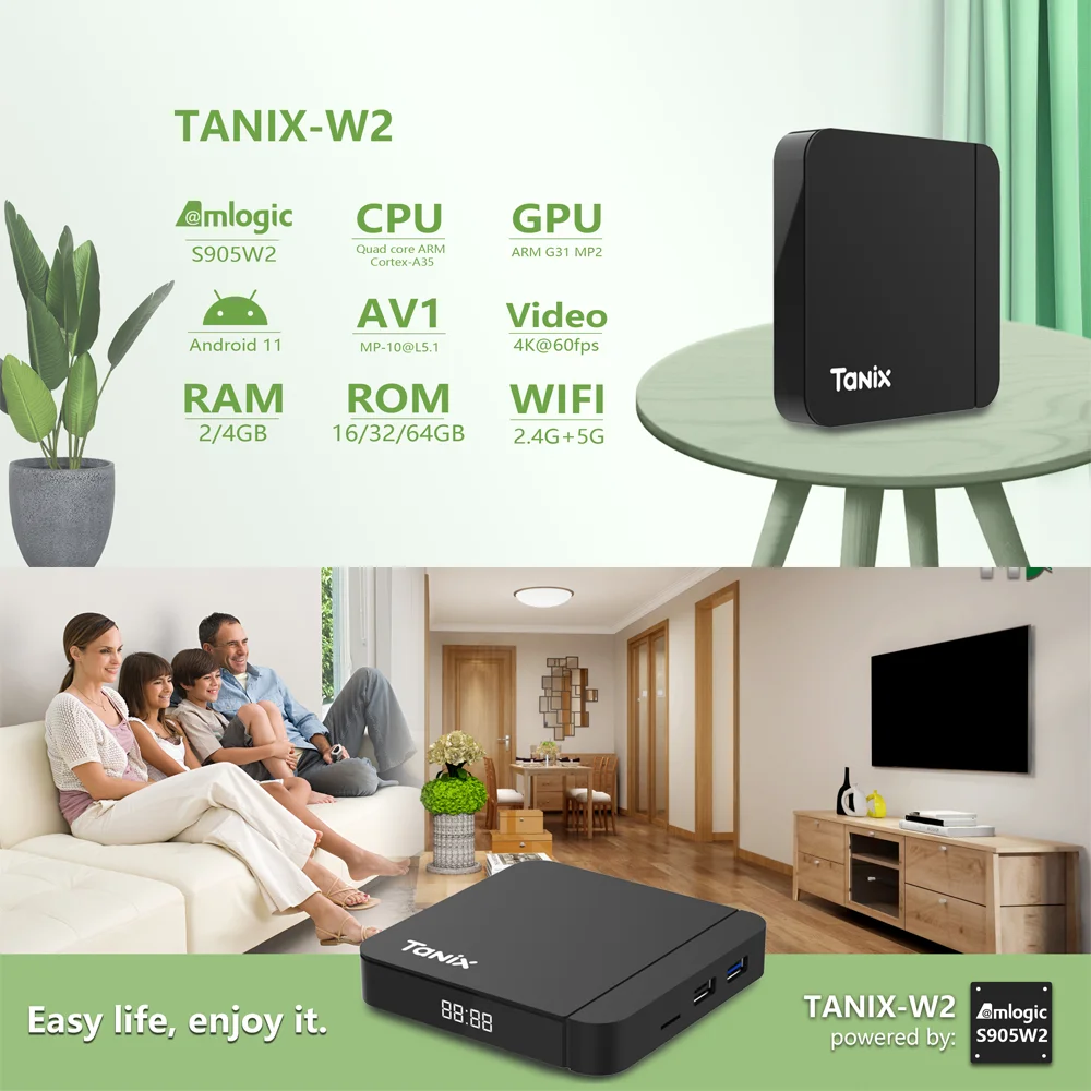 Tanix W2 Android 11 TV Box Amlogic S905W2 2G/16G AV1 BT TVBOX 2.4G&5G Dual Wifi 4K HD Set Top Box 4G 32/64GB مشغل الوسائط #2