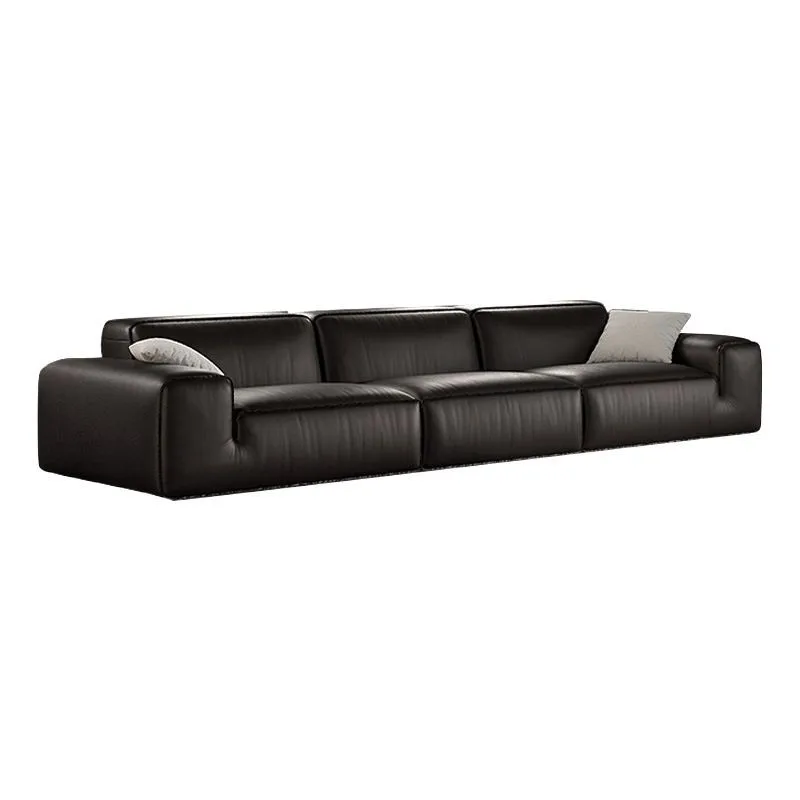 

Italian minimalist of the same big black cow leather tofu block sofa living room square fabric