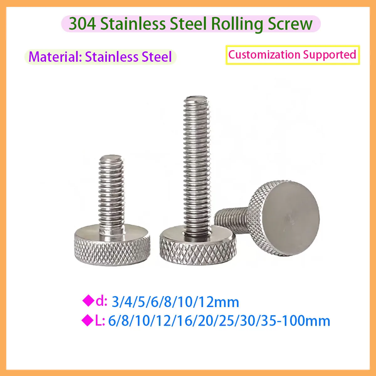 304 Stainless Steel Knurled Hand Twist Screws Thumb Adjustment Bolts Big Head Advertising Mirror Screws M3-M8