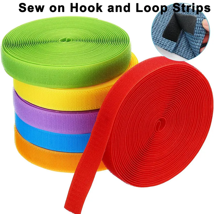 25Meter Sew on Hook and Loop Strips Fastening Nylon Fabric Tape Colorful Non-Adhesive Nylon Fastener Interlocking Tape 2cm Width