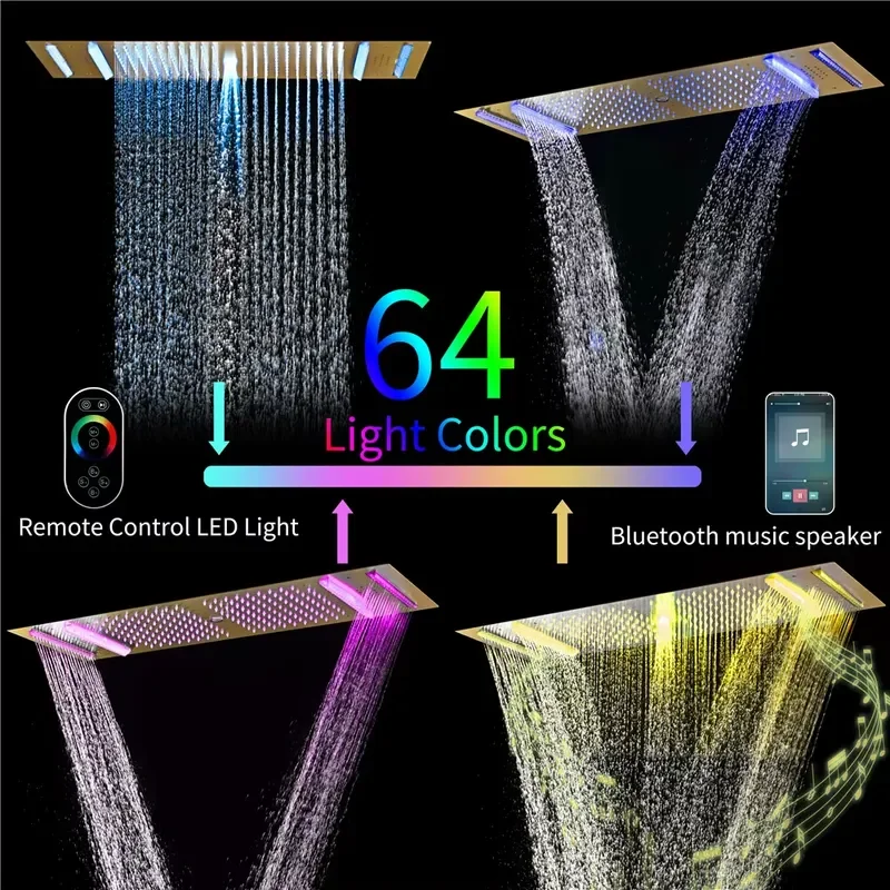 OEM Modern Brass Wall-Mounted Concealed Shower Set LED Music Top Spray Digital Display Dual Handle Hot/Cold Control Valve