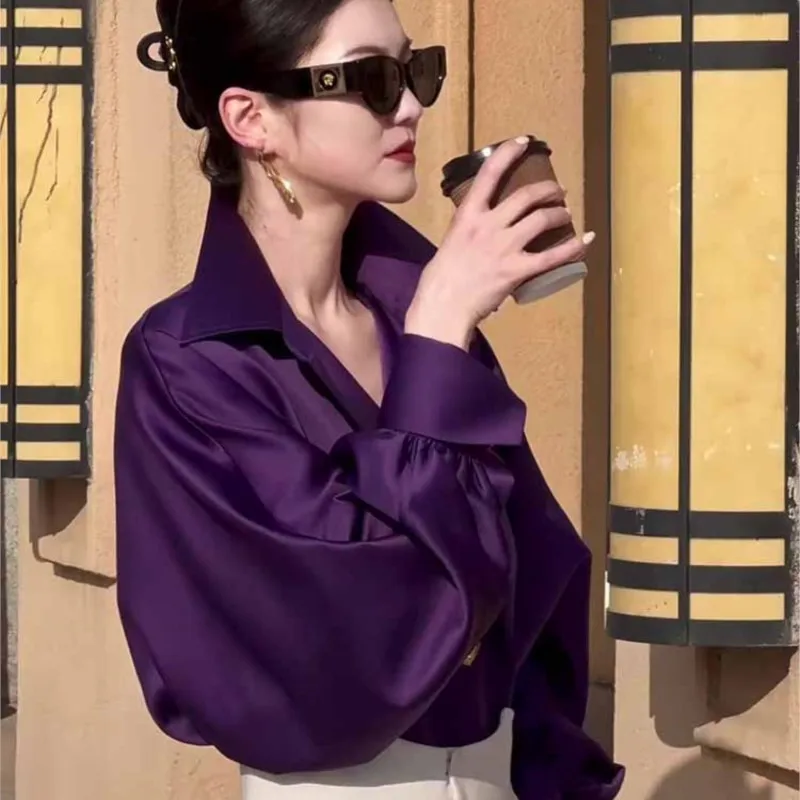 High Quality |New Arrival Popular Simplicity Style Unique Chic Purple Short Shirt