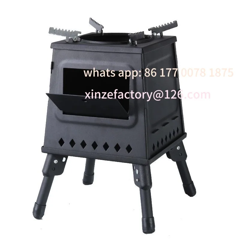 Customizable Wood Burning Camping Wood Stove  Portable Cast Iron Camping Wood StoveBlack Woodstove with Carrying Case