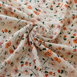 Spring Summer Chiffon Floral Printed Fabric Breathable Embossed Bubble Wrinkle Cloth For Dress Shirt Diy Sewing 50cmx135cm