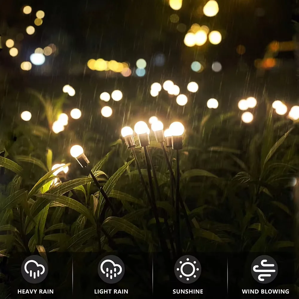 Lâmpada solar led para gramado, lâmpada firefly, pátio, jardim, gramado, acampamento, lâmpada decorativa, à prova d'água, montada no vento