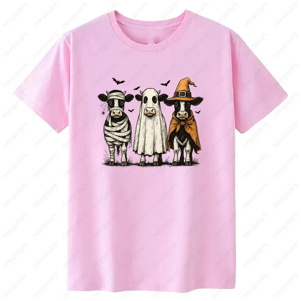 ハロウィンゴースト牛漫画グラフィック Tシャツ女性男性秋ヴィンテージ諸聖人の日コットン Tシャツクラシック O ネック半袖