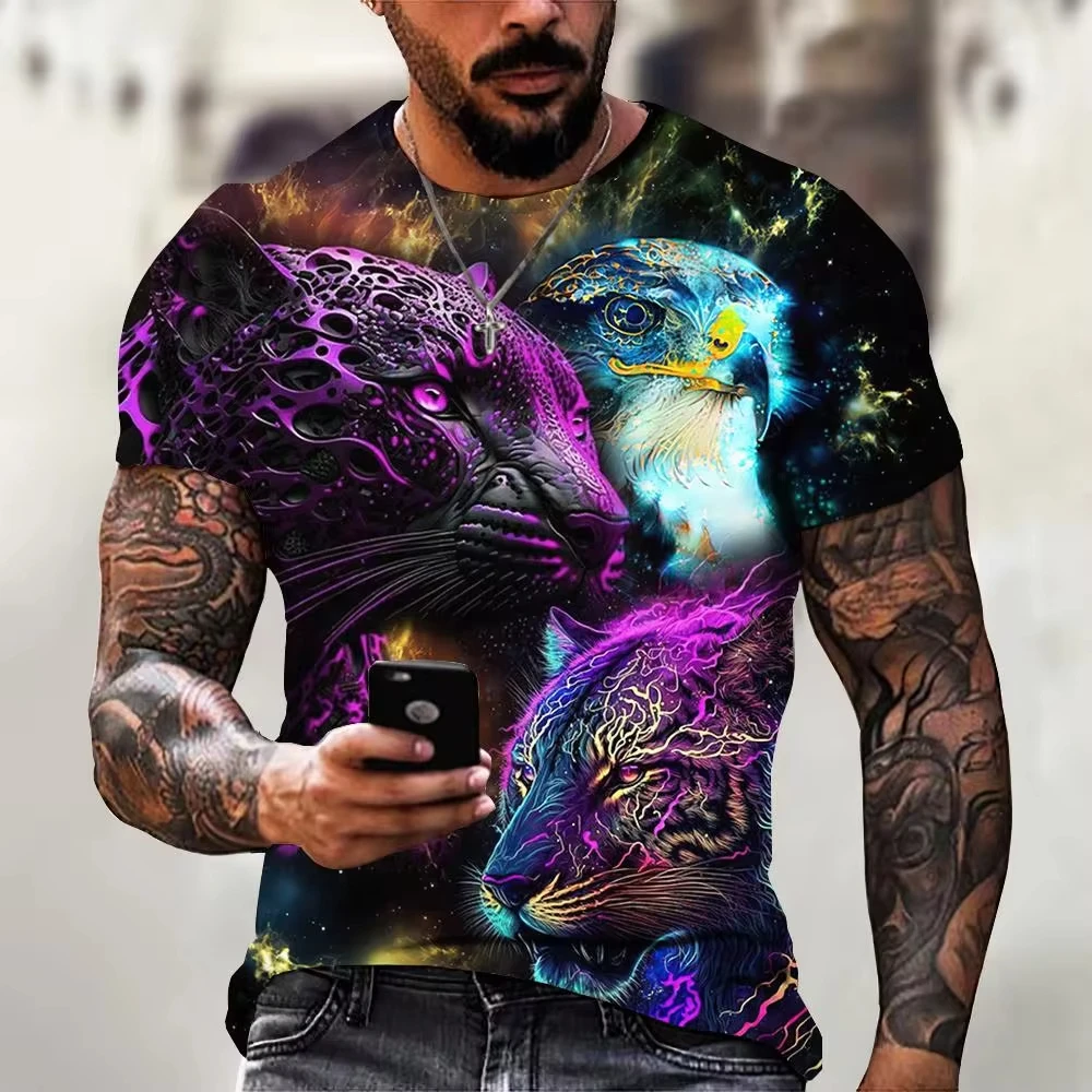 Fashion Vintage Various Animal T-Shirts For Men 3D Eagle Print Short Sleeve Tops Summer T-Shirt  Oversized T-Shirt Men Clothing