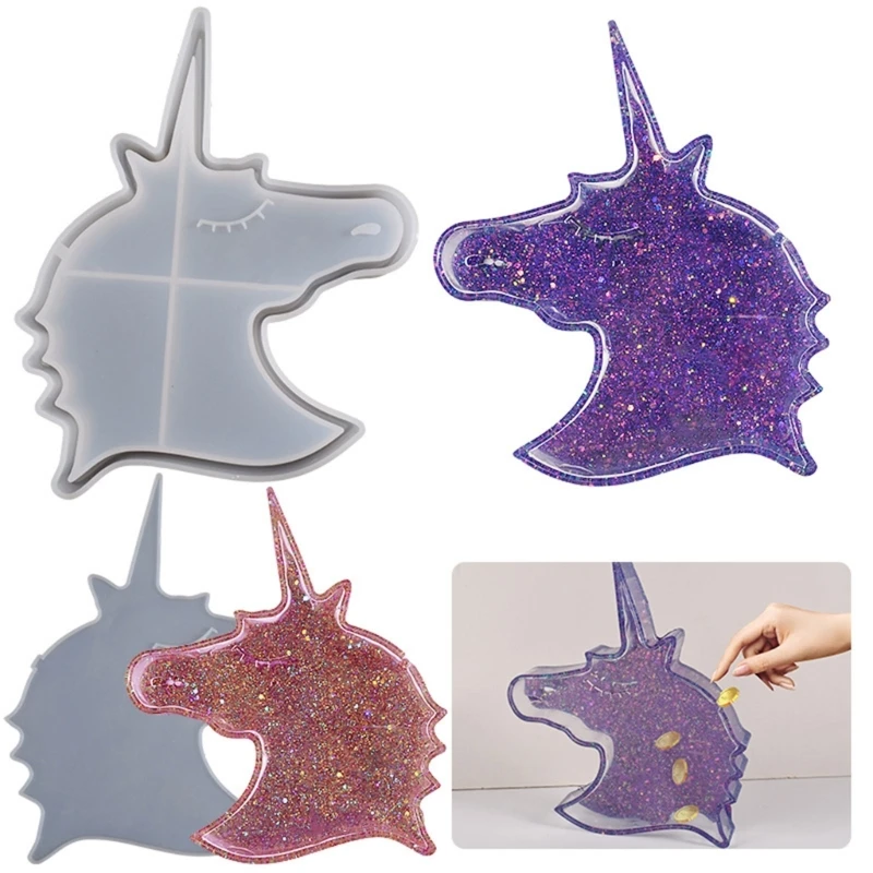 Unicorn Piggy Bank Silicone Mold Table Ornaments Mold Coin Storage Box Resin Mold Plaster Crafts Making Tool Easy Clean Y08E