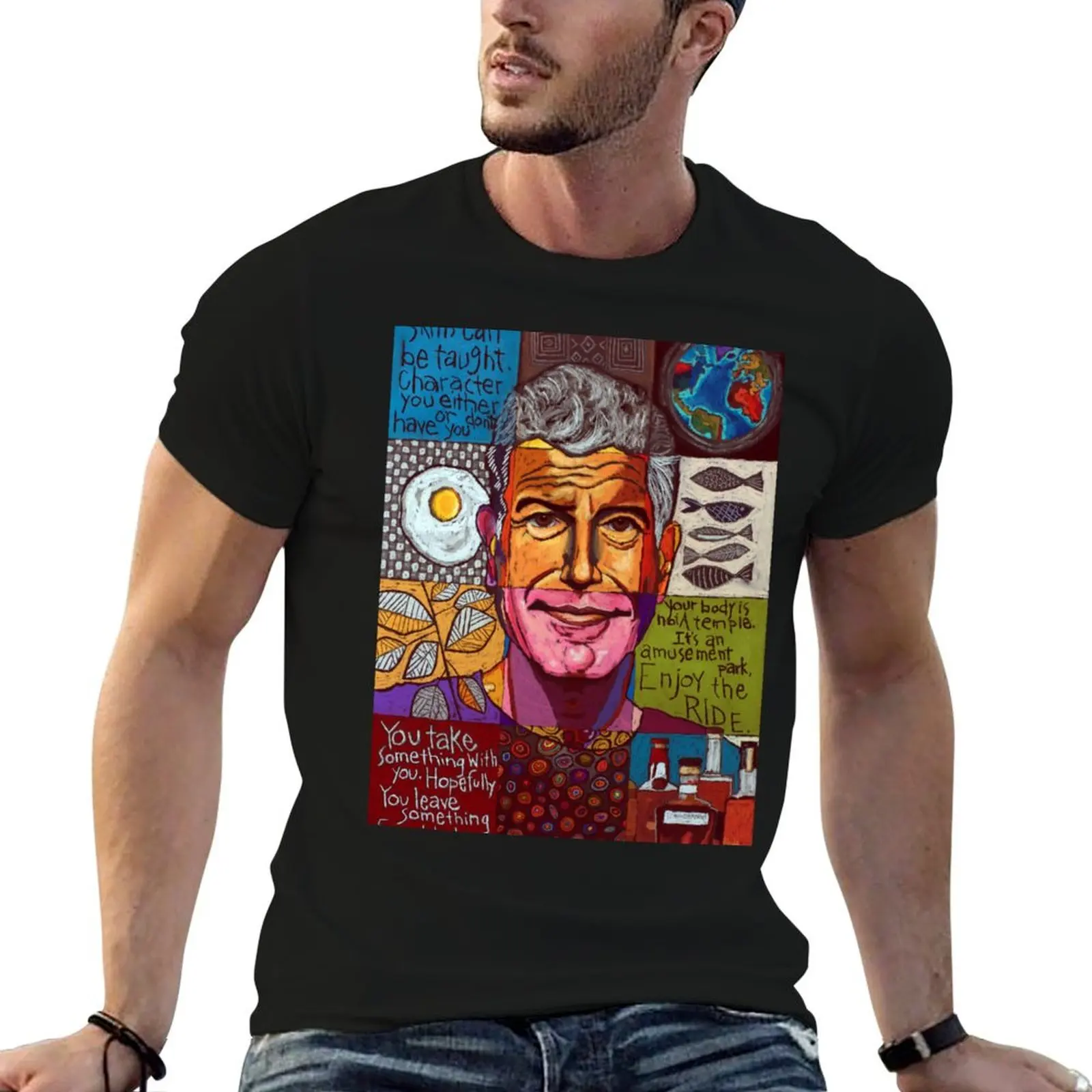 Anthony Bourdain Collage T-Shirt Work Daily Short Sleeve Top