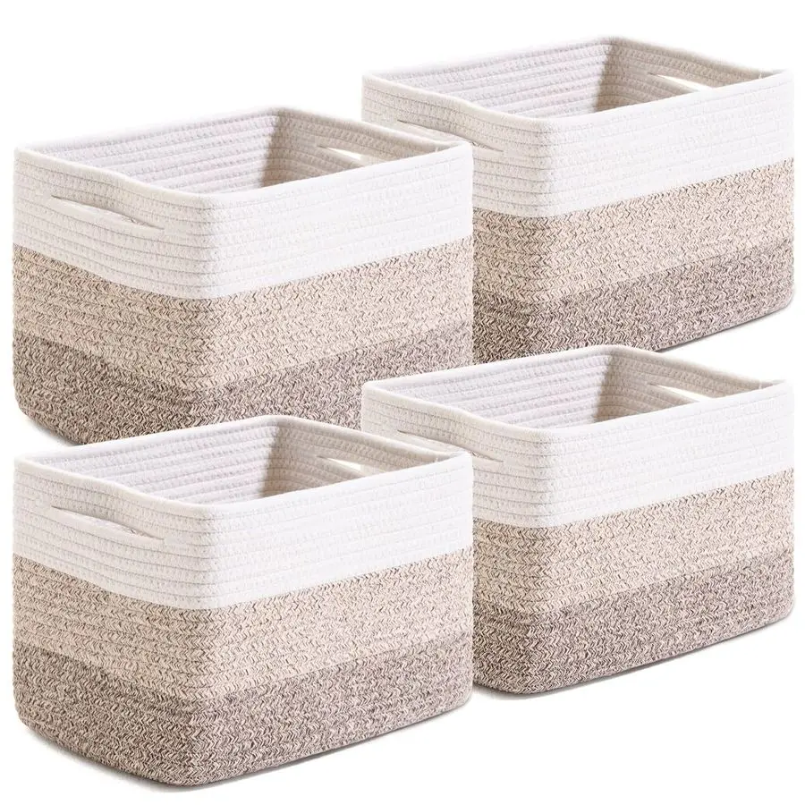 

Storage Baskets for Organizing Shelves, Woven Cotton Rope Basket for Storage, Cute Rectangular Book Toy Baskets, 12.79.17.9, 4 P