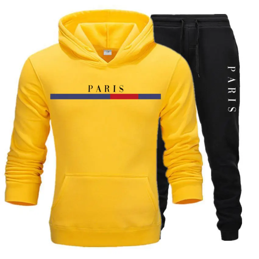 2024 New Men\'s Sportswear Spring And Autumn Fleece Hoodie & Sweatshirt + Sweatpants Two-piece Running Training Casual Sportswear