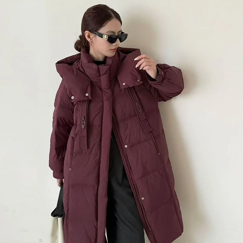 

Women's Long Down Jacket 2025 Winter New Arrival Loose Fit, Thickened, Stylish Design Zipper Hooded Coat