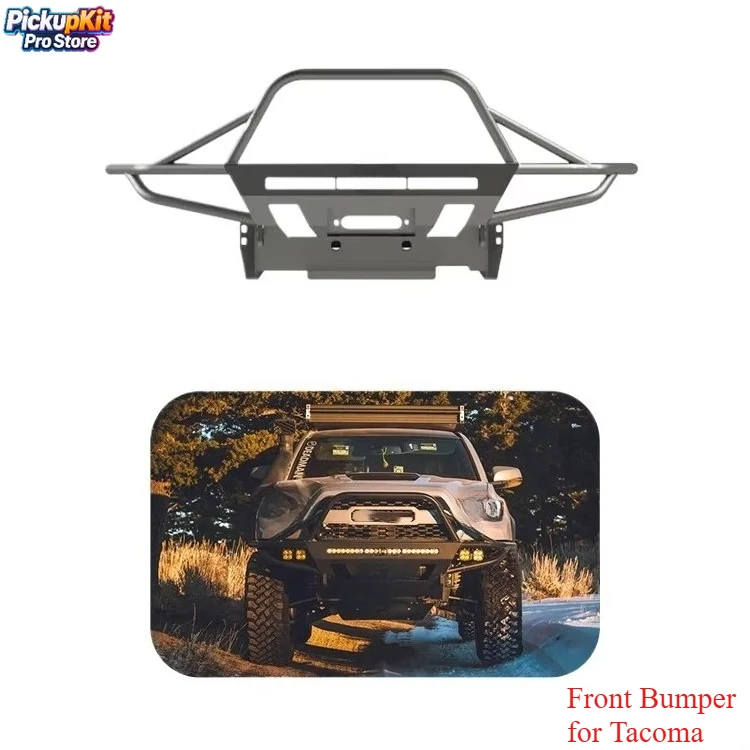 

4x4 Black Steel Front Bumper Full Height Bull Bar with Tube Gussets for Tacoma 2016+