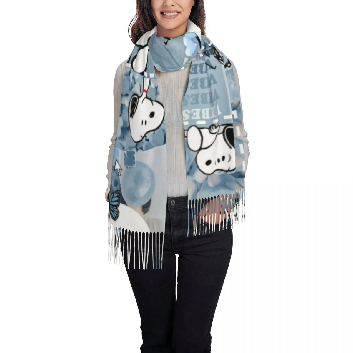 Custom Wallpaper S-Snoopys Tassel Scarf Women Soft Shawl Wrap Lady Winter Fall Scarves