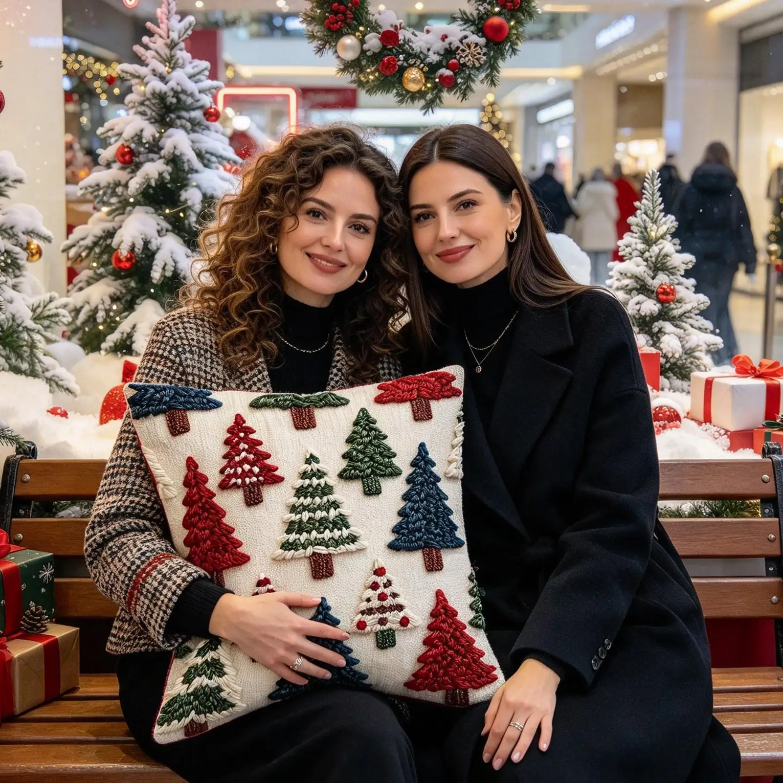 Christmas Cushion Covers 2 Pieces Flat Christmas Tree Pillowcase 17.7x17.7 Inch Holiday Pillow Covers For Couch Sofa Bedroom