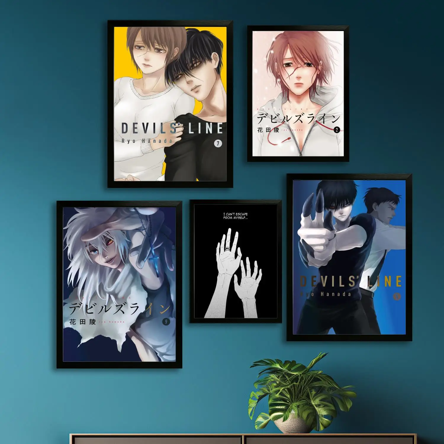 Póster artístico en lienzo de dibujos animados de línea de demonios y arte de pared, impresión de imágenes, decoración moderna para dormitorio familiar, pintura decorativa