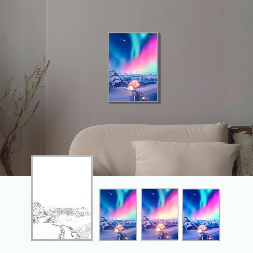 Ins hot romantic HD aurora light painting, USB dimmable neon photo frame, Christmas home creative decoration mood lamp gift