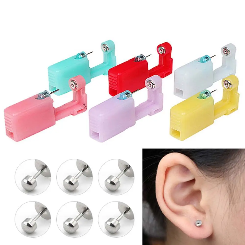 

With Ear Studs Professional Tragus Nose No Pain Steel Earring Piercer Machine Disposable Nose Ear Piercing Tool Helix Piercing