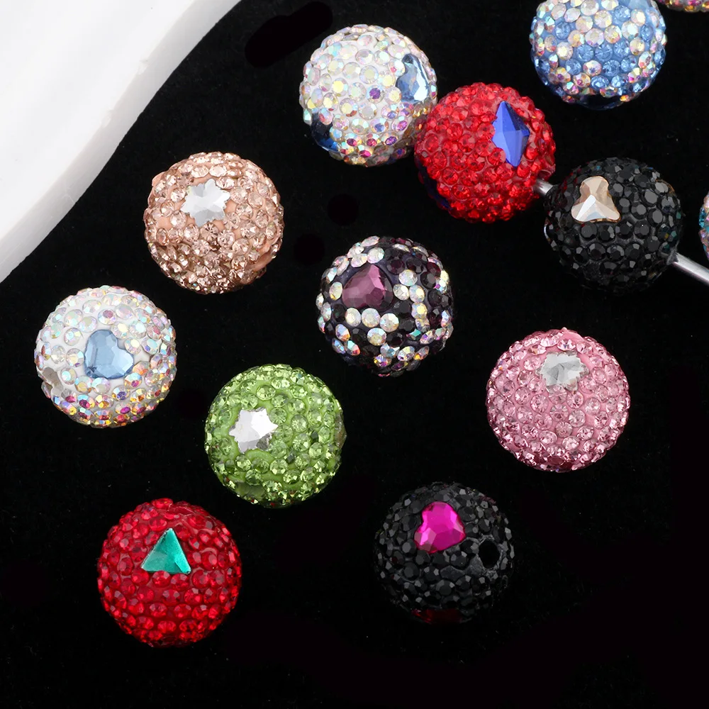 Bling Glitter Crystal Rhinestones Paved Round Bubblegum Gumball Polymer Beads Fit Bracelet Necklace Earring Ornament 16mm 20pcs