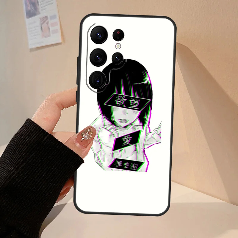 حافظة فنية جمالية يابانية حزينة لهاتف سامسونج جالاكسي S24 Ultra S22 S23 S25 Plus S20 FE S21 FE S9 S10 S25 FE غطاء Coque #3