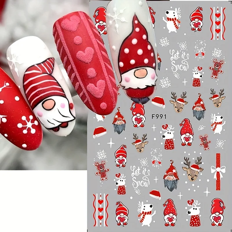 Calcomanías navideñas para uñas, diseños de árbol, Santa, reno, muñeco de nieve 2