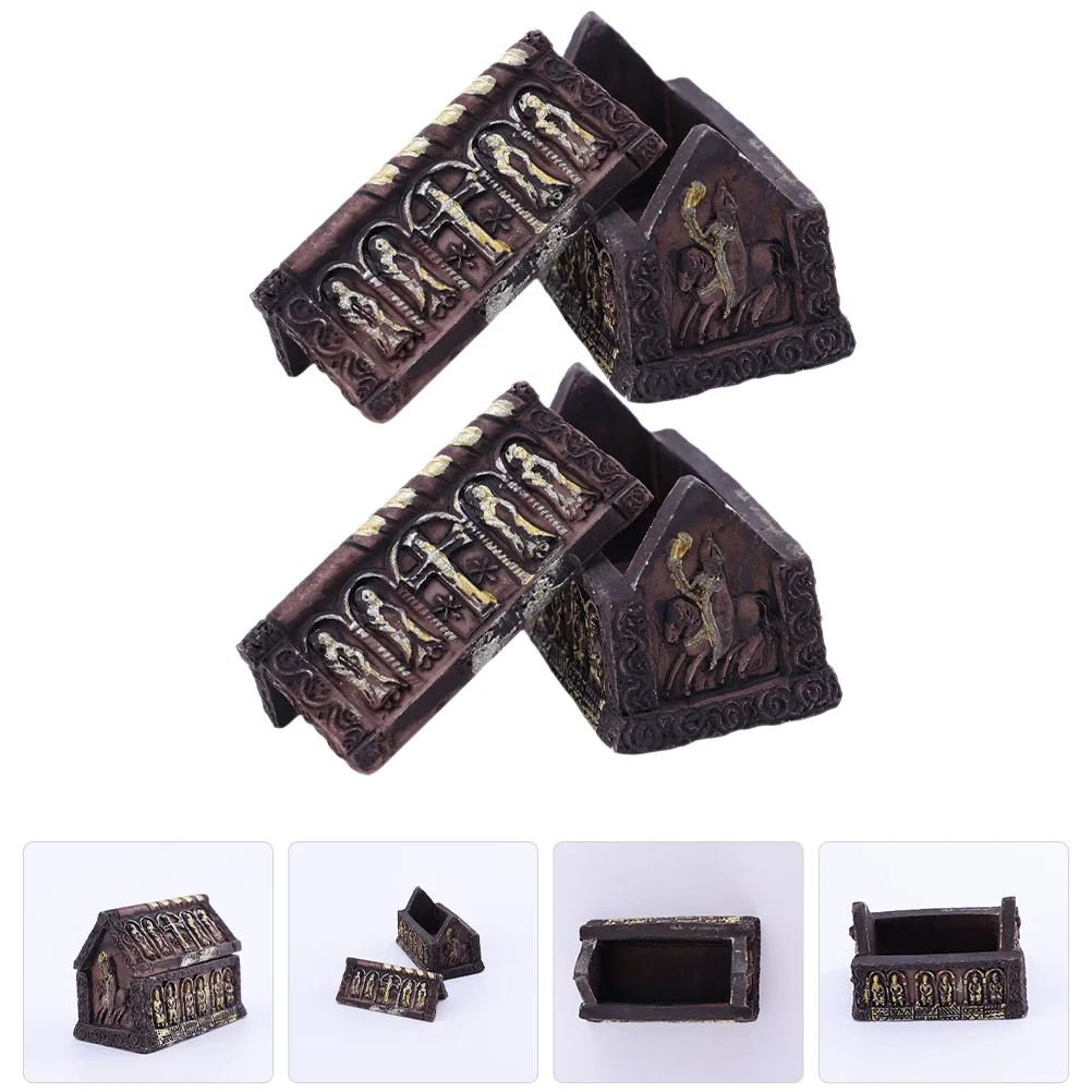 Resina Halloween Coffin Box, Adornamentos de Halloween, Micro Landscape Decor, Desktop Charme, Ornamentos em Miniatura, Layout de Cena, 2 Pcs