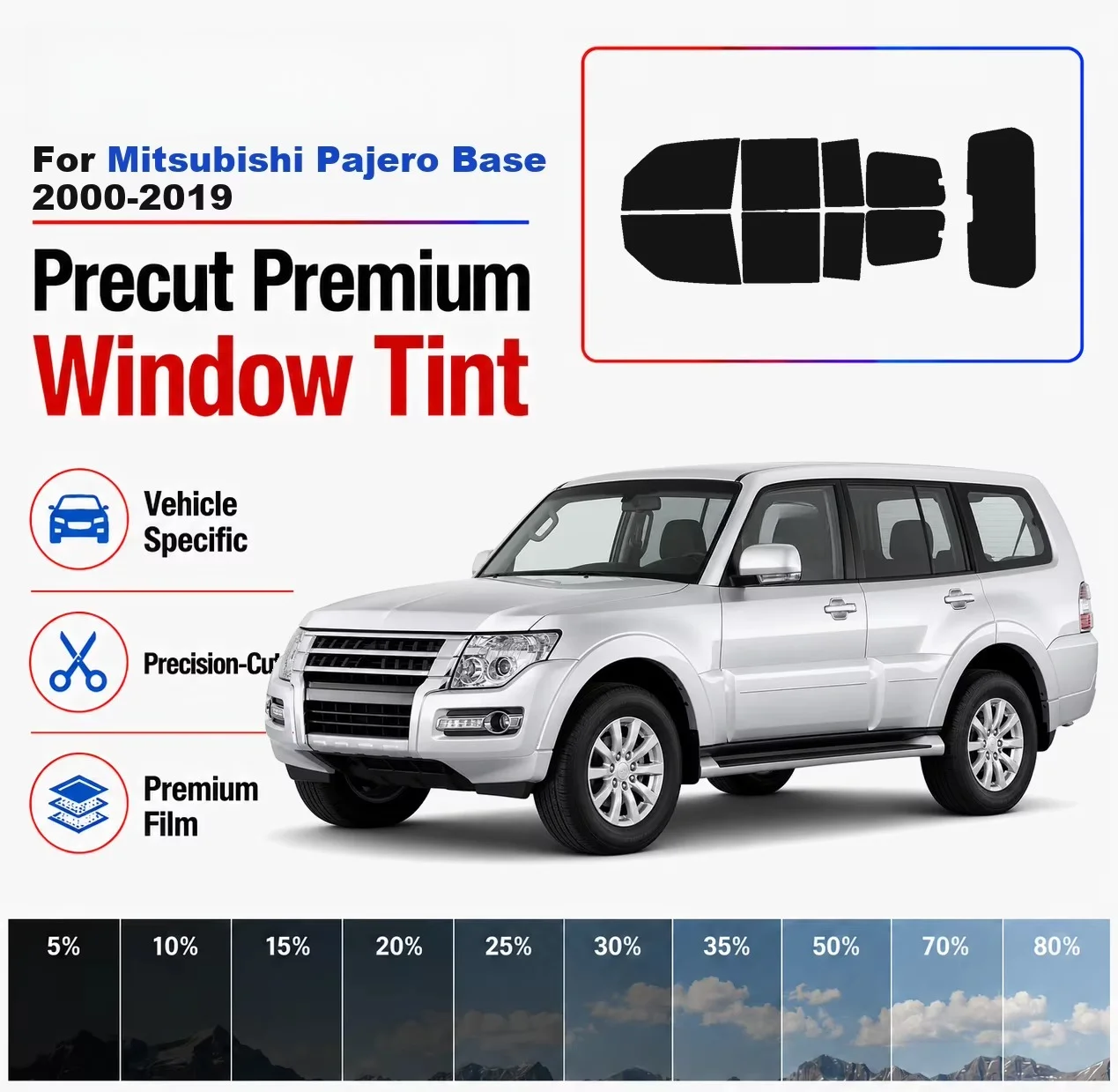 Premium Precut Window Tint Kit Front Windows Rear Windows Rear Windshield For Mitsubishi Pajero Base 2000-2019 Nano Ceramic Film