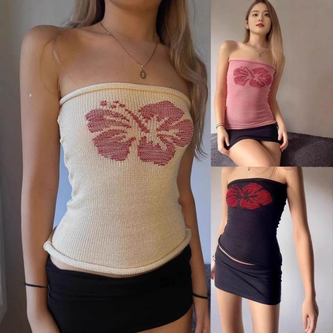 3d Top Tank Top Fitted Silhouette with Geometric Pattern Micro Stretch Strapless Unpadded Regular Length Streetwear Women Tanks