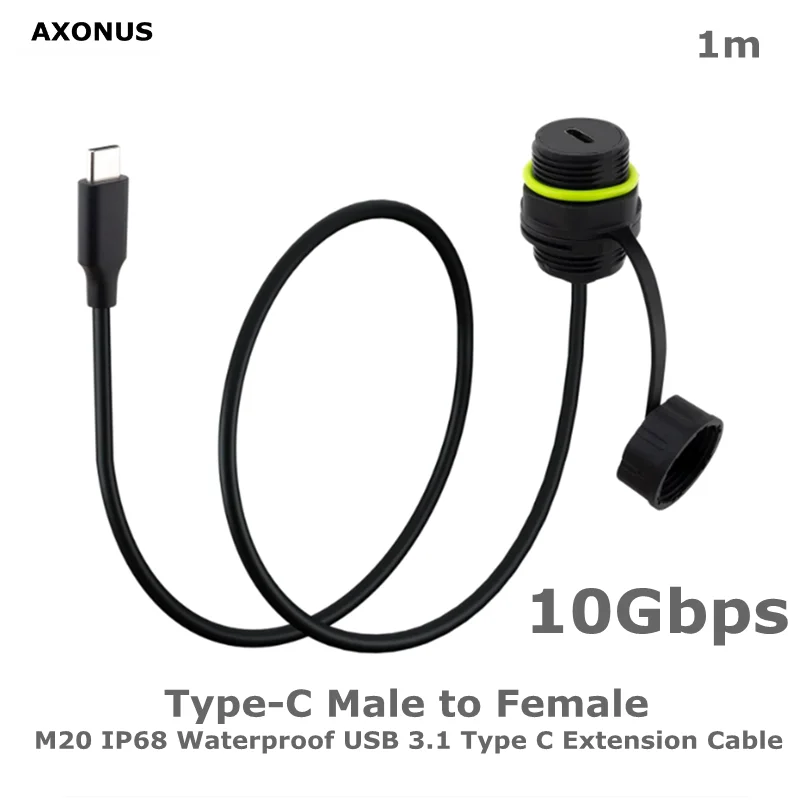 3.3ft M20 IP68 Waterproof USB 3.1 Type C Male to Female Extension Cable,  Pass Through Adapter Extender Dashboard Flush Panel