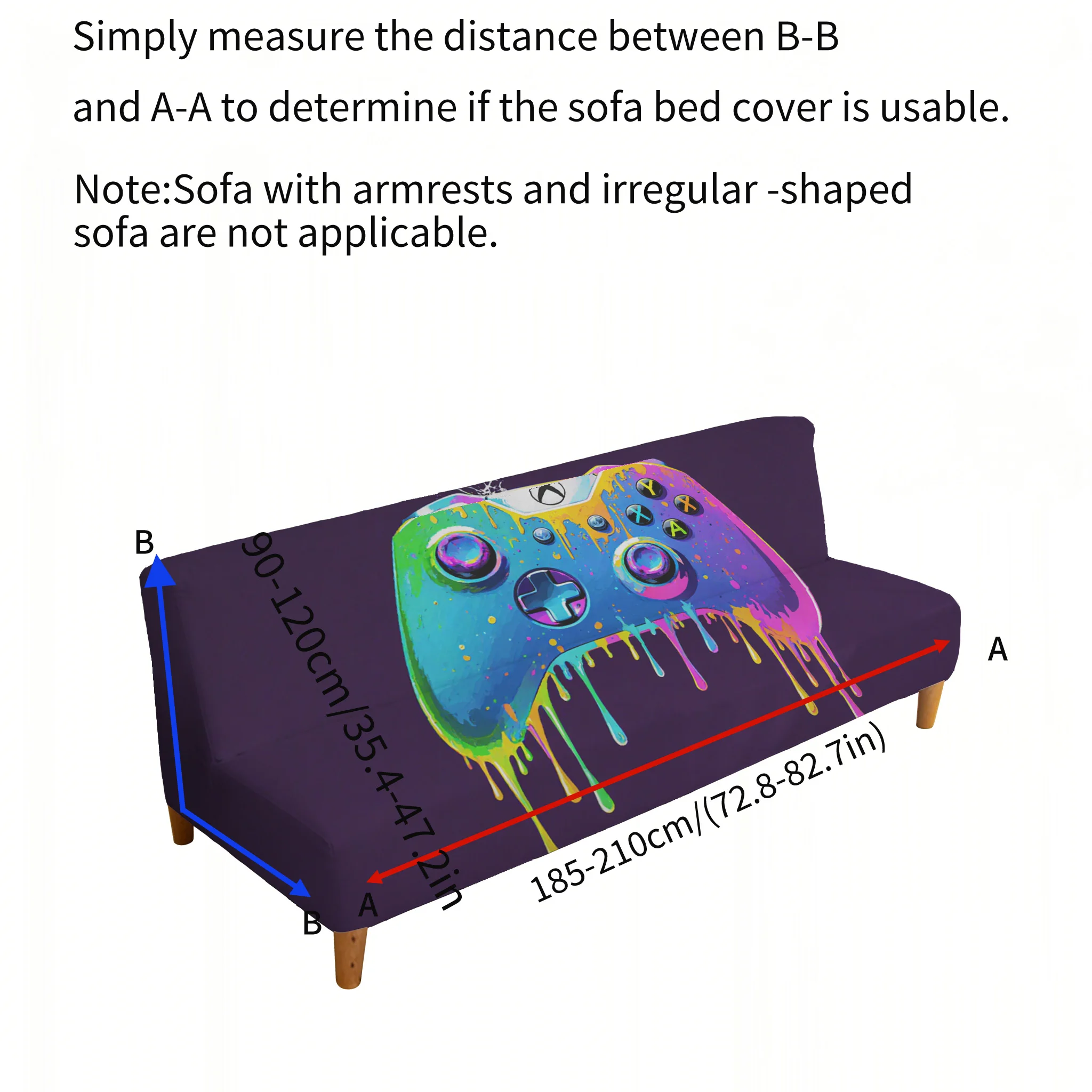 Black Background Melt Gamepad Stretch Sofa Bed Cover, Living Room Sofa Bed Cover, Dustproof Machine Washable Sofa Bed Cover