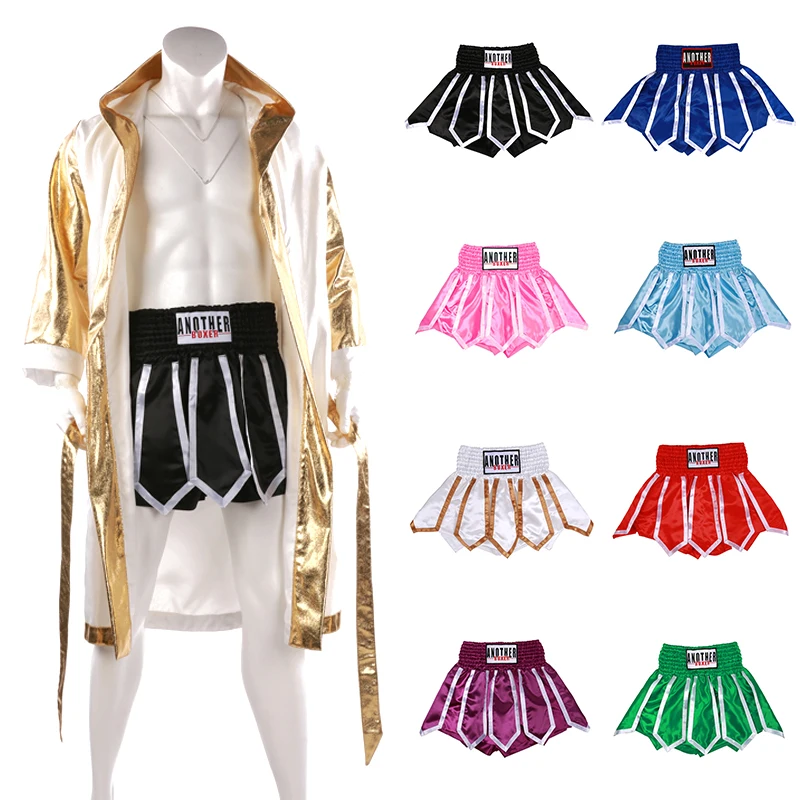 Muay Thai Shorts Ribbons Kick Boxing Trunks Men Women Child Grappling Cage Fighting Clothes Satin Fabric Gym Kickboxing Pants