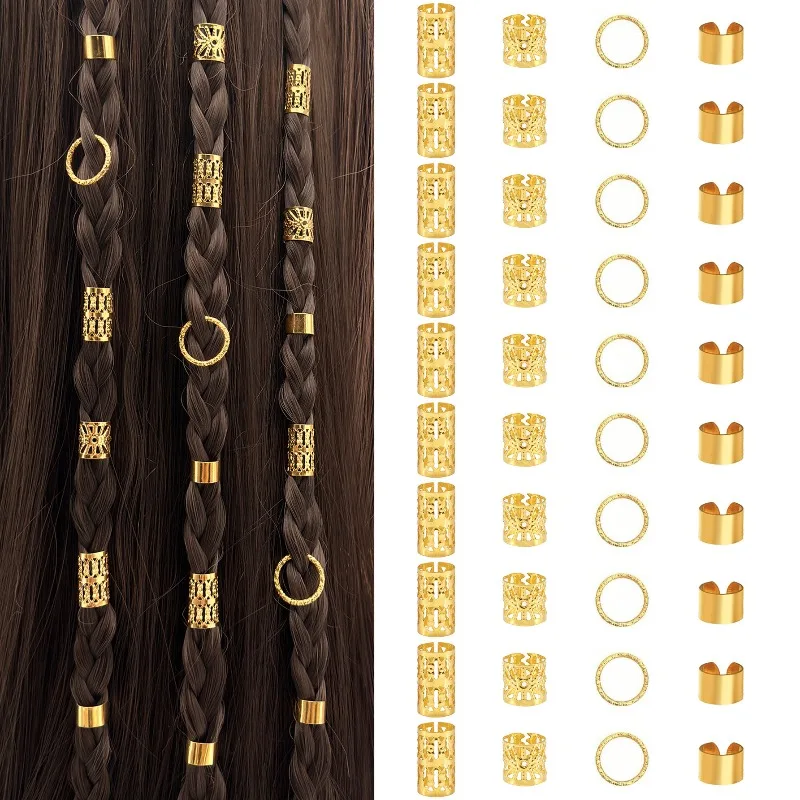 

40Pcs Gold Silver Basic Dreadlock Hair Rings Non Slip High Quality Very Durable Easy Install for Braids Extensions Women Set