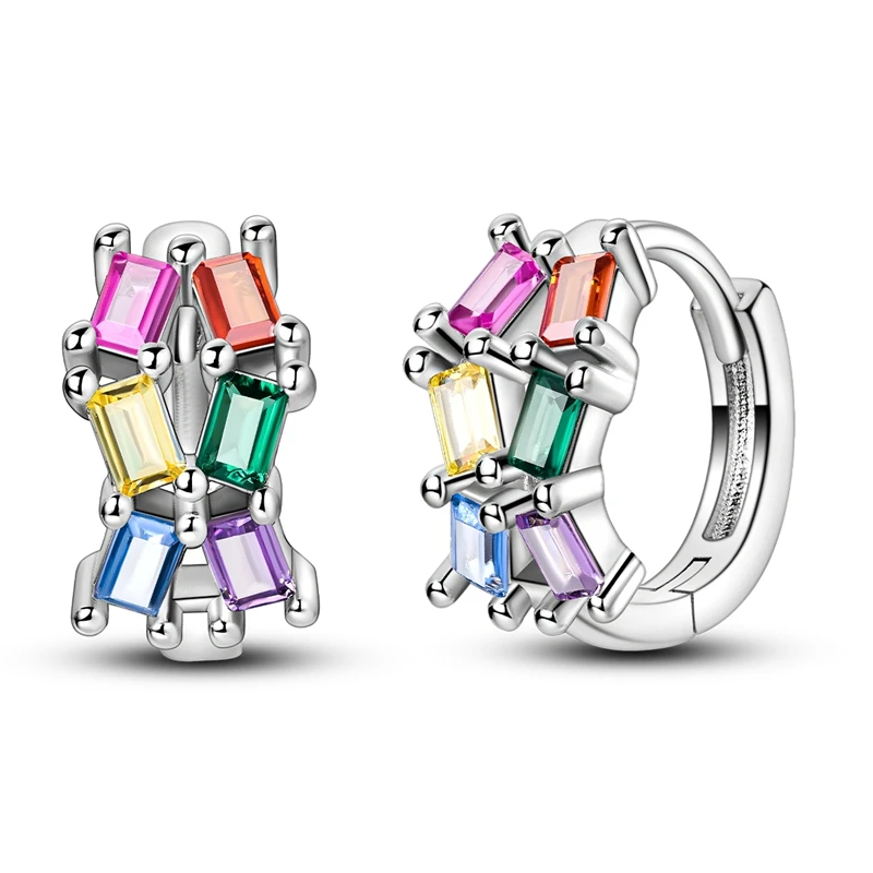 

925 Sterling Silver Colored Earrings Women Sparkling T-shaped Zirconia Hoop Earring For Anniversary Wedding Jewelry Gifts