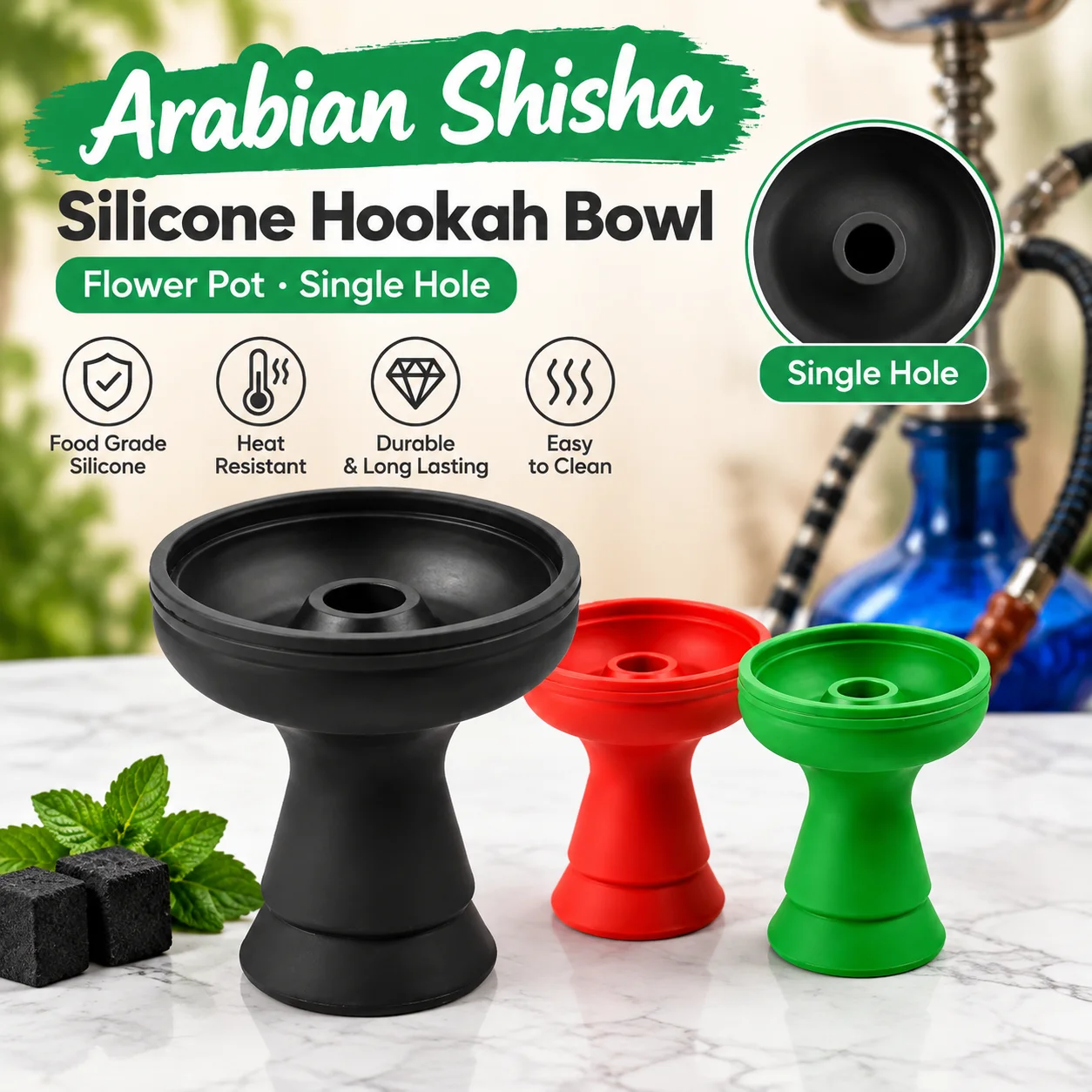 MOONSHADE Silikon-Shisha-Schale mit Einem Loch, Arabische Shisha-Schale, Gesund und Hitzebeständig, Komplettes Set für Rauchzubehör