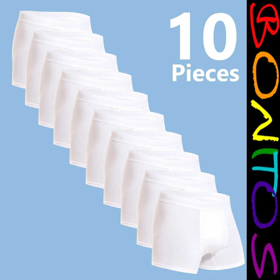 10pcs White Men Underpants Cotton Letter Waistband Boxer Briefs Mens Boxers Underwear For Man Trunks Shorts Brand Men's Panties