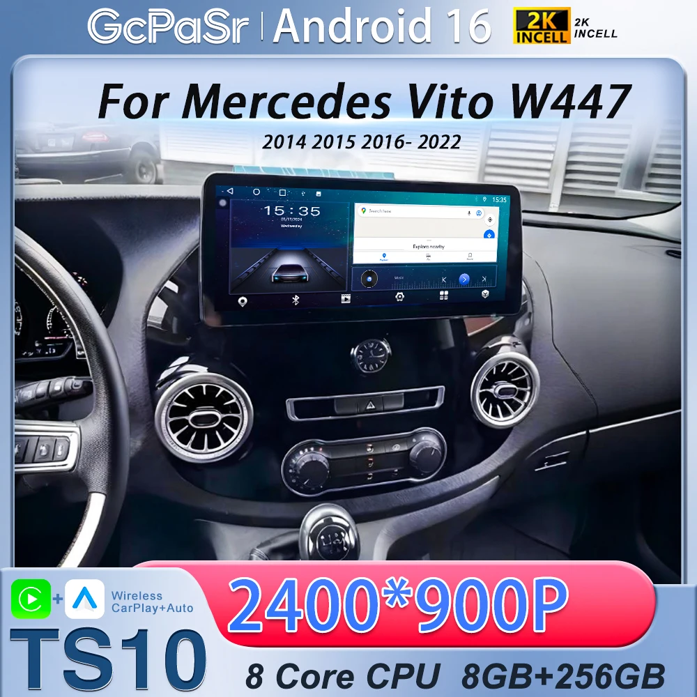 12.3 Inch Android Car Radio For Benz Vito W447 2014 2015 2016-2022 GPS Navigation DSP Wireless Carplay DVD FM BT Stereo Receiver