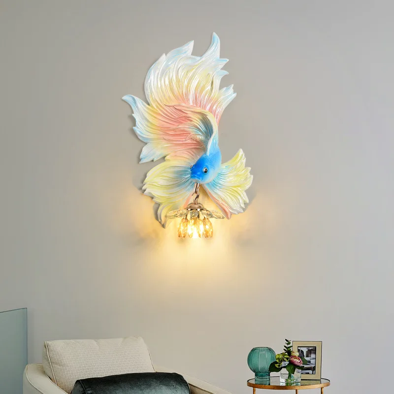 Postmodern Animal Decoration Wall Lamp Fish Bedroom Headboard Living Room Creative Wall Light House Resin LED Lighting Fixtures