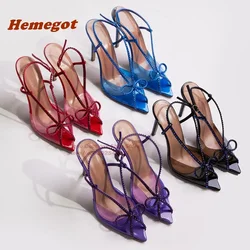 Crystal Butterfly-Knot Sandals Pointed Toe Thin Heels Slingback Women's Sandals Rhinestone Party Wedding Shoes 2024 New Luxury