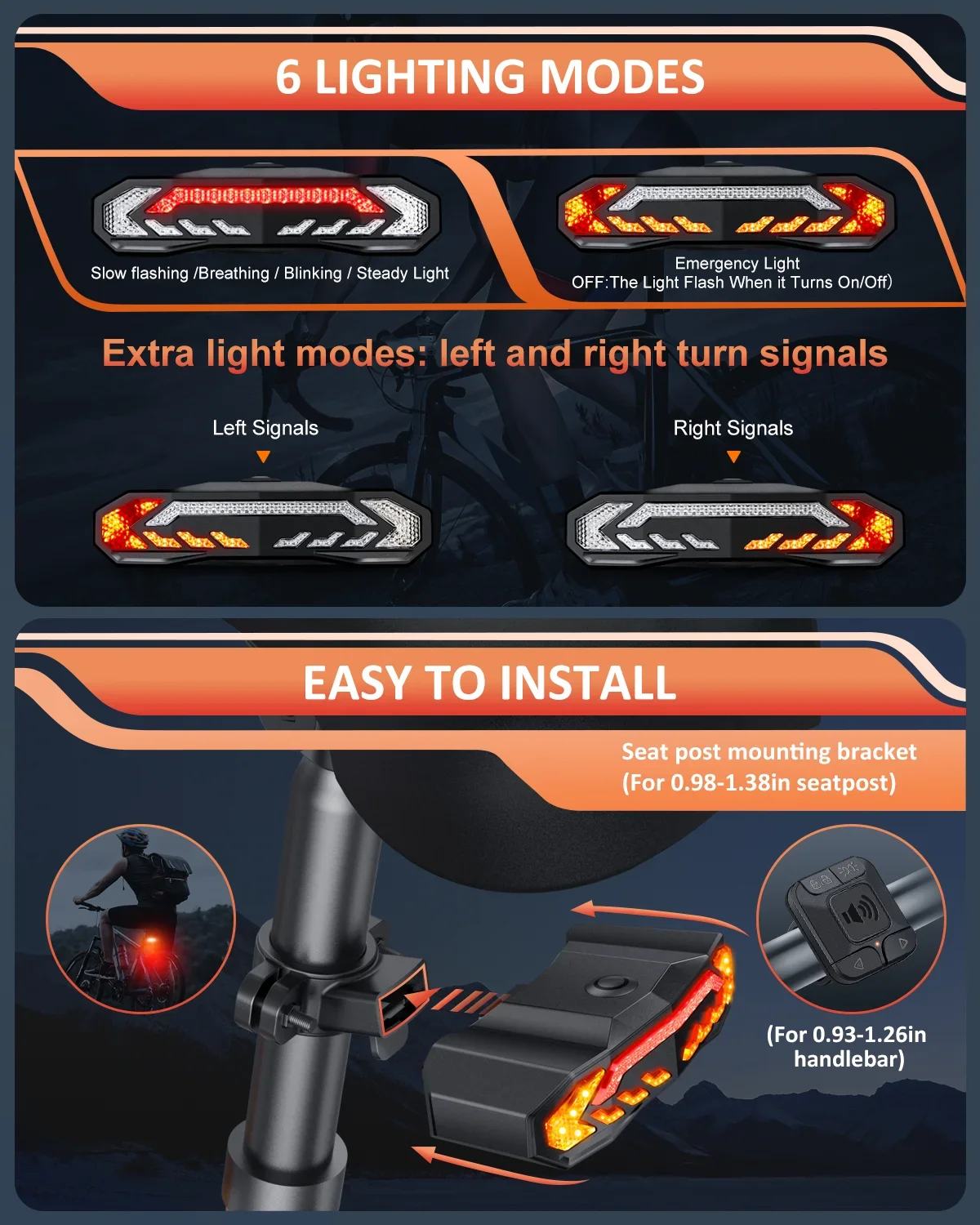 Imagem -04 - Elecpow Recarregável Luz Dianteira da Bicicleta e Alarme da Bicicleta Lanterna Traseira de Controle Remoto à Prova Impermeável Água Luz Traseira da Bicicleta com Luzes Volta