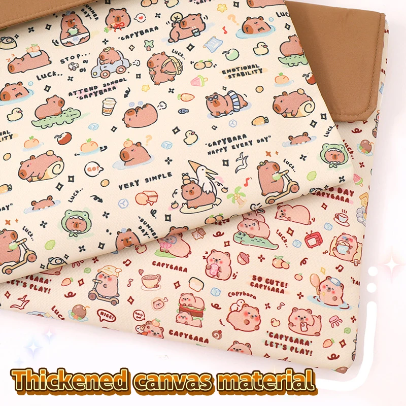 Large Capacity Cute Capybara Print File Folder Portable Cartoon Mini Capybara Storage Bag Creative Washable Document Bag