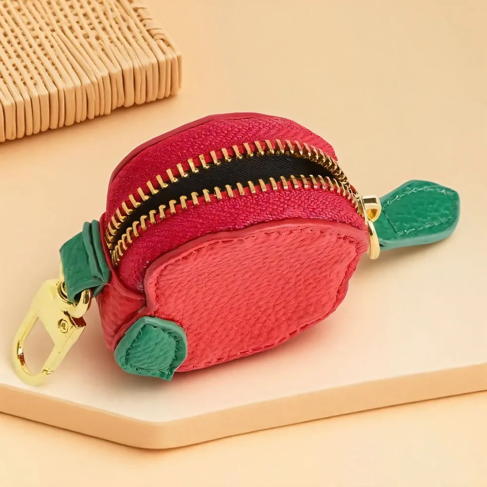Fashion Design Cute Fruit Shape Coin Purse PU Leather Strawberry 's Coin Pouch Exquisite Lemon Bag Keychain Pendant Storage Bag
