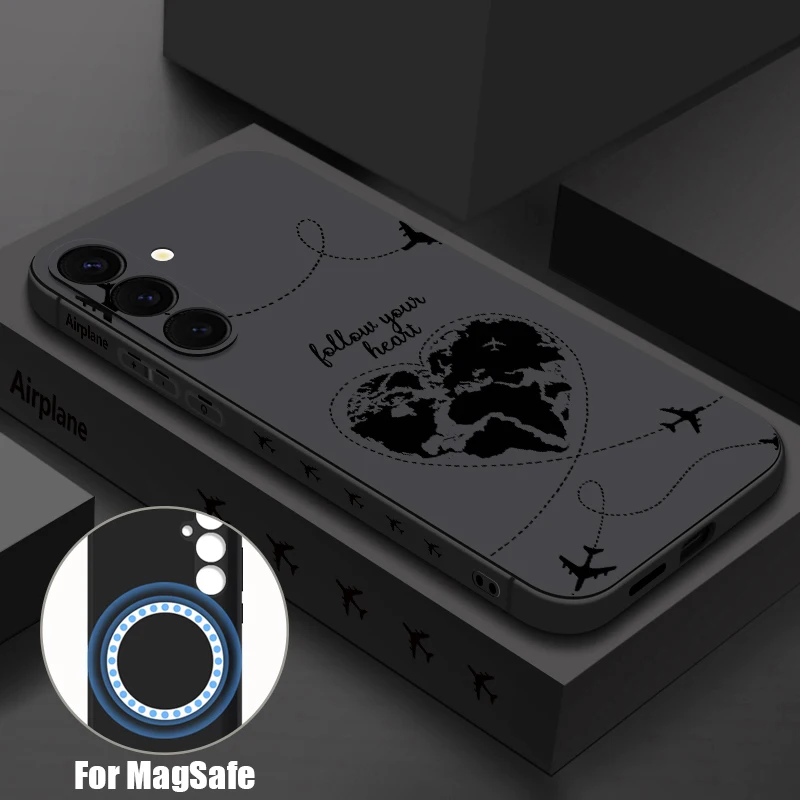 Flugzeug-Herz Magnetische Handyhülle für Samsung Galaxy S25 S24 Ultra S23 S22 Plus S25 FE A17 A56 A55 A16 A15 A36 Weiche TPU-Hülle