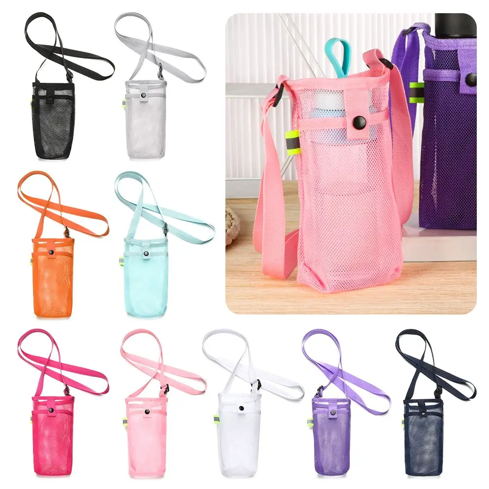 

Mesh Water Bottle Cover Mobile Phone Bag Portable Cup Sleeve Pouch With Strap Outdoor Sport Camping Visible Bag