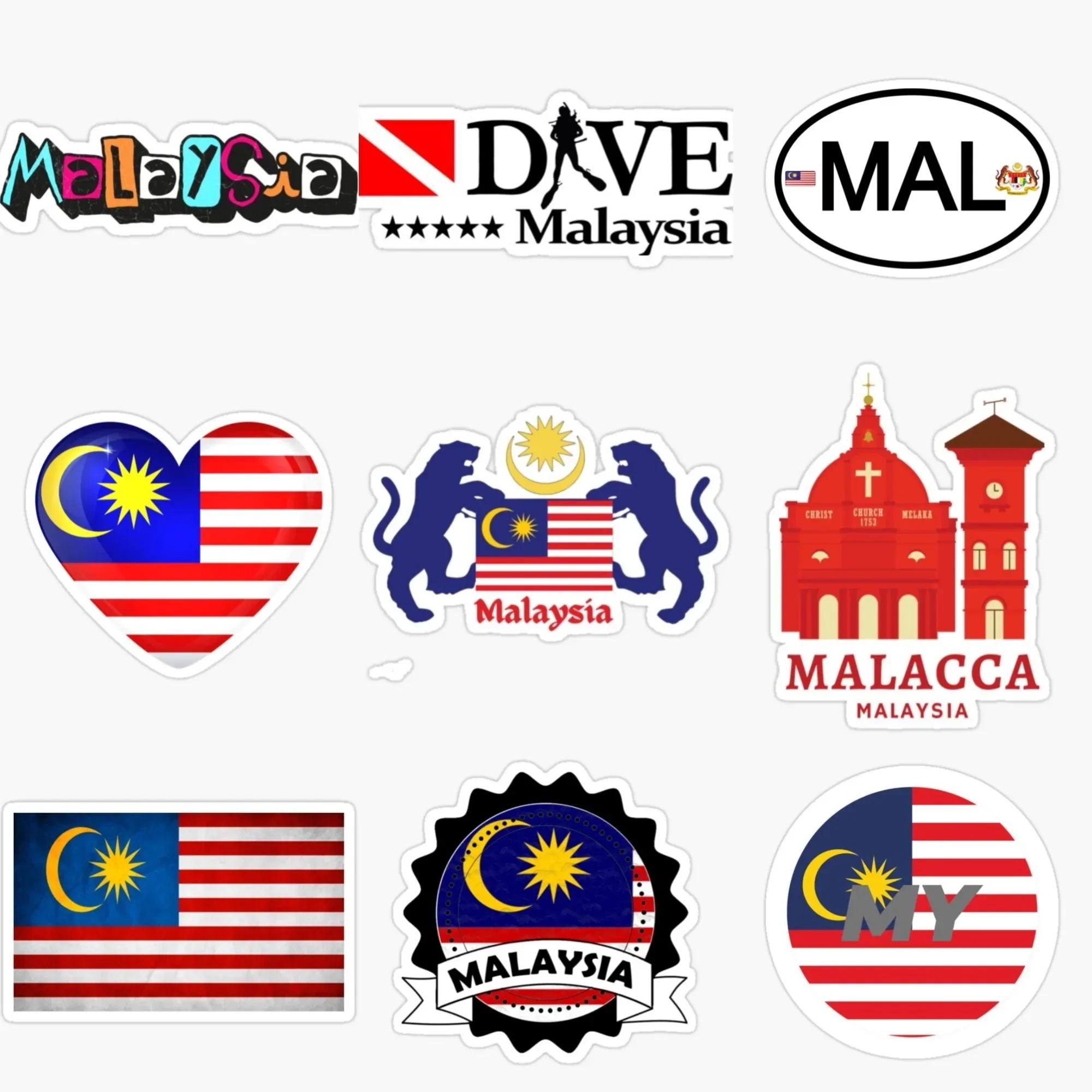 

Malaysia MAL Flag National Emblem Creative PVC Sticker for Decorate Car Bicycle Van Truck Helmet Window Wall Decal Accessorie