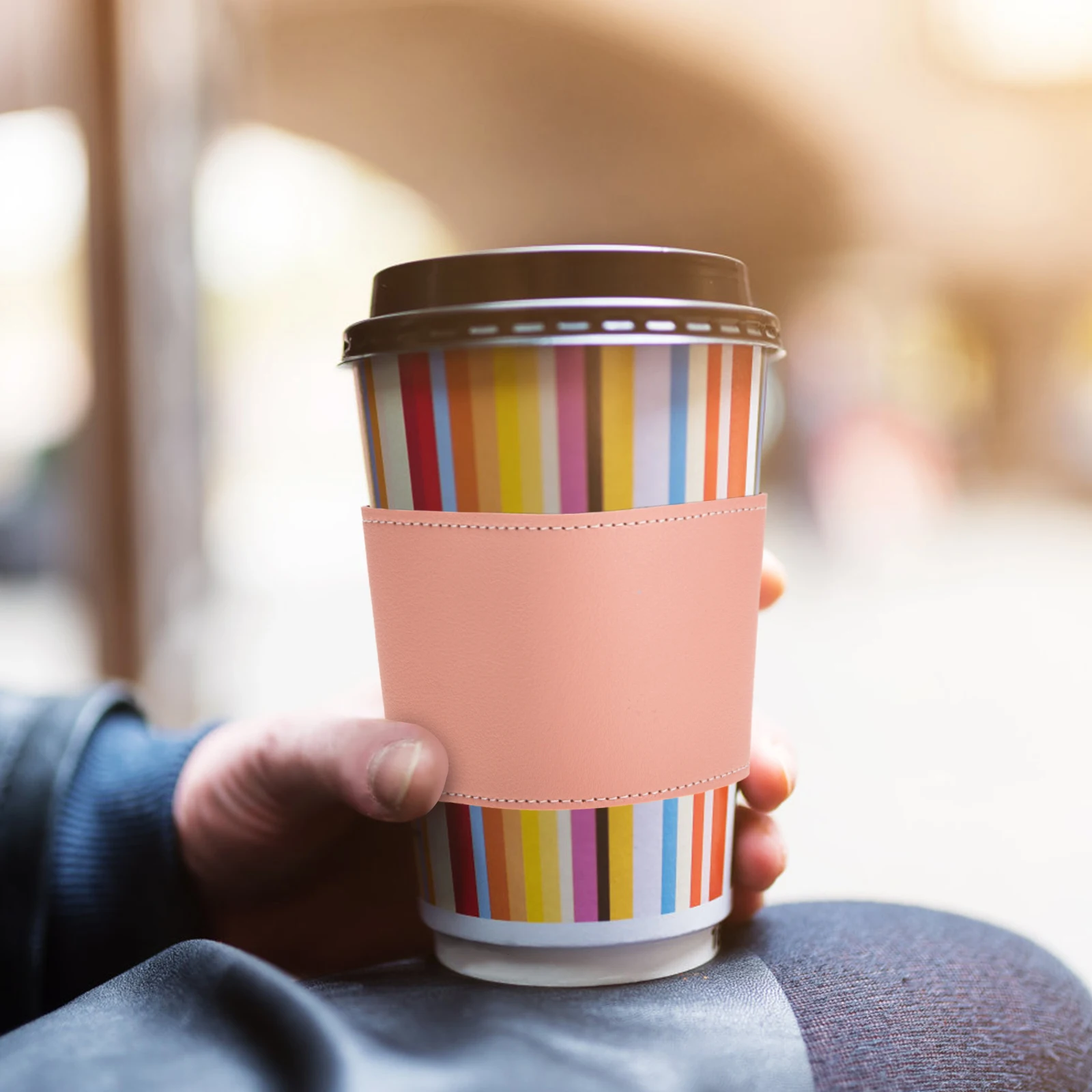 

Retro PU Reusable Coffee Sleeve Cup Sleeves Pink Color Reusable Bottle Cover Glass Mug Coffee Sleeve Protective