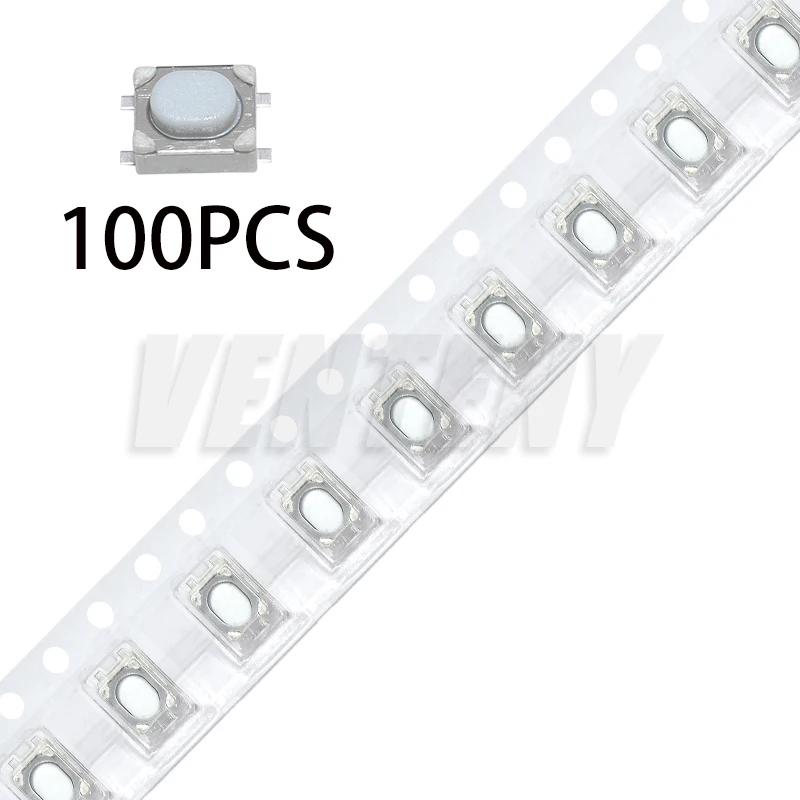 100PCS DC12V 50mA Micro Button Tact Switch SMD 4Pin 3X4X2.5MM White Tactile Tact Push Button Micro Switch Momentary 3*4*2.5mm