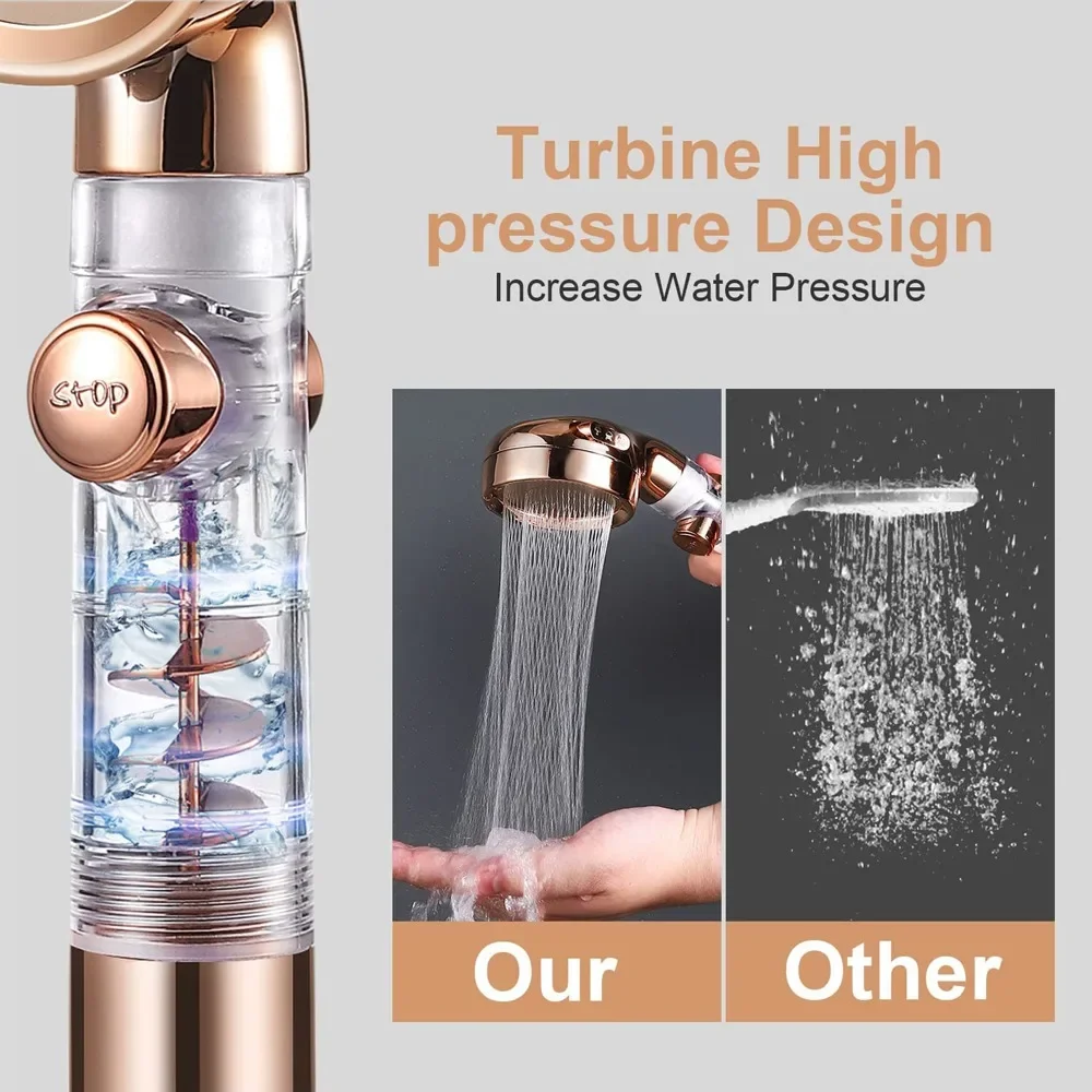 1Pc 3 Modes Turbocharged Shower Head Adjustable High Pressure Water Saving Handheld Showerhead Massage Filter Rainfall Nozzle