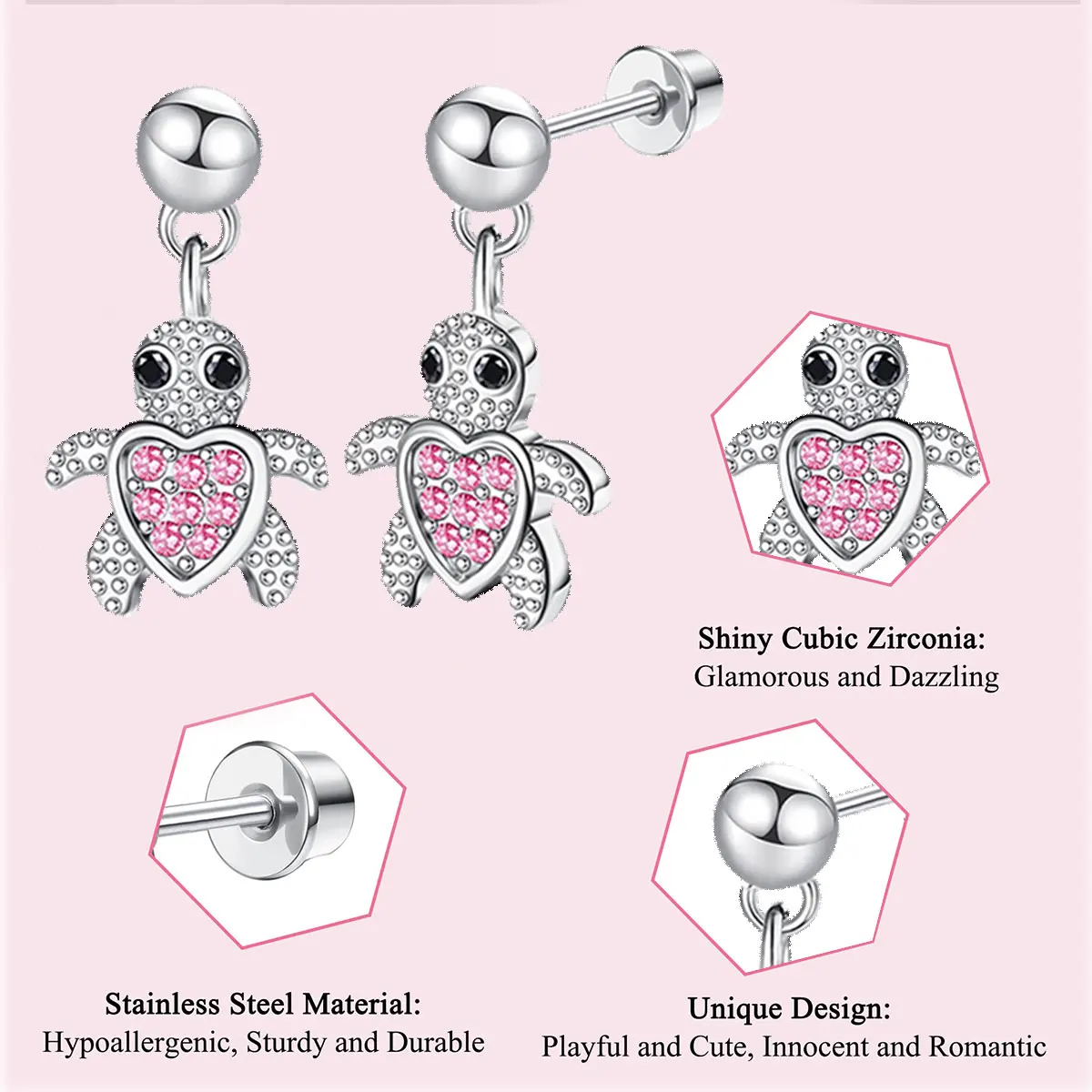 6 pairs of Female Spiral Back 316L stainless steel zirconia earrings pendant set