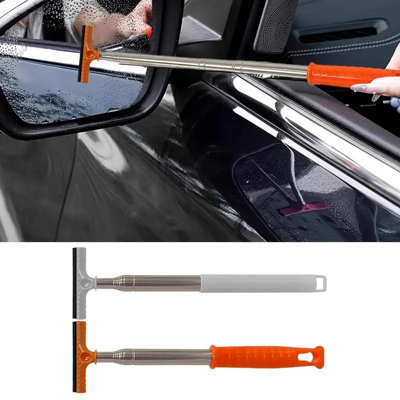 Limpador retrovisor de carro, ferramenta de limpeza de vidro retrátil, portátil, limpador de rodo de carro, limpador retrovisor lateral com alça extensível