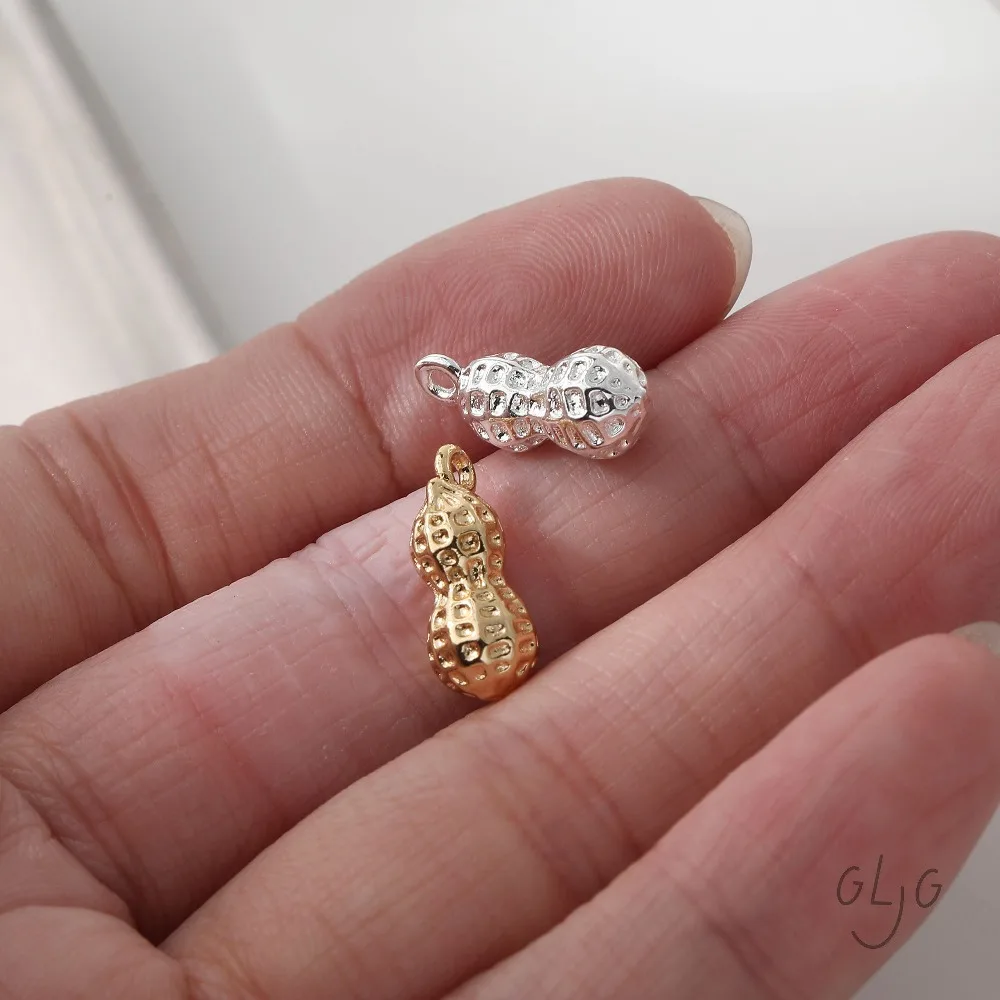 10PCS Dainty Peanut shape Charms for Jewelry Making Pendants Supplies Findings DIY Brass 14k Gold Plated Accessories